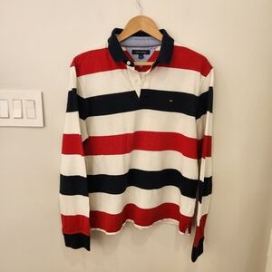 Vintage Tommy Hilfiger Rugby Shirt Striped Mens Large Preppy Pique Cotton